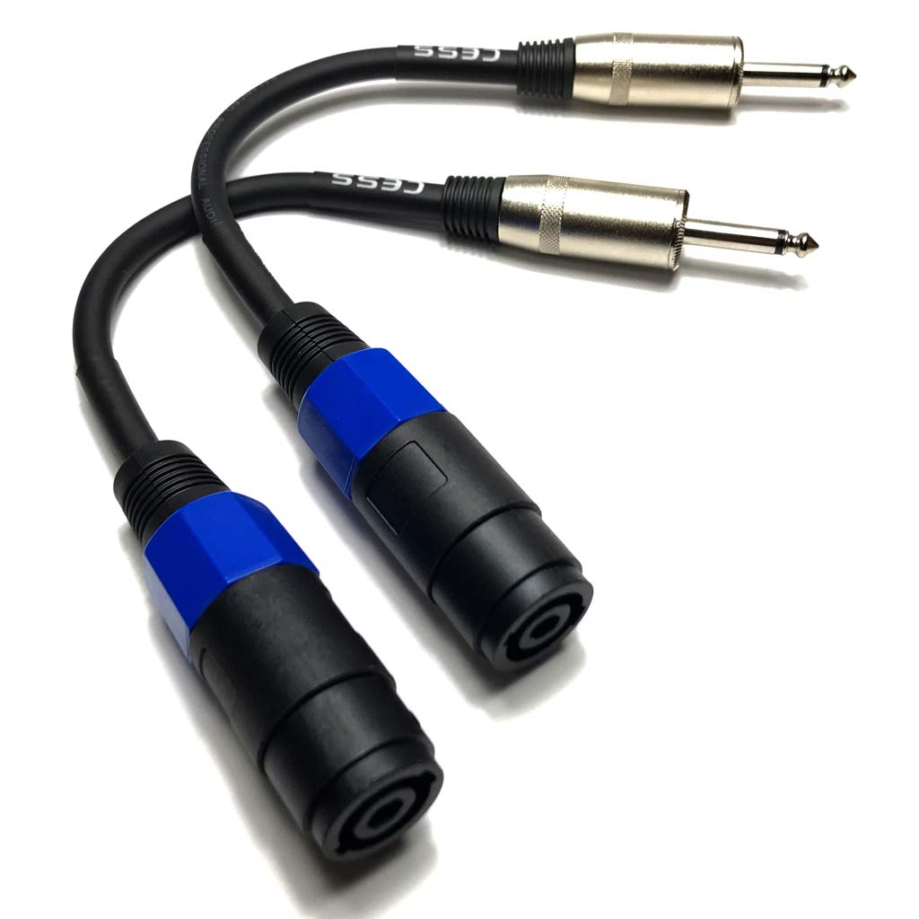 CESS-005 Speakon Female Connector To 1/4" Male TS Speaker Cable - Speak-on Jack To 1/4 TS Plug - 2 Pack