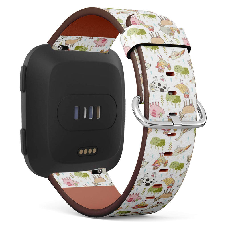 Compatible with Fitbit Versa/Versa 2 / Versa LITE - Leather Watch Wrist Band Strap Bracelet with Quick-Release Pins (Little Farm Animals Pig Cow)