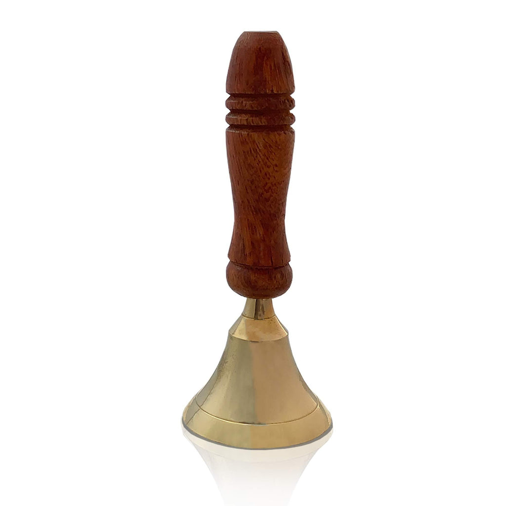 New Solid Brass 5" School Bell, Wooden Handle Hand Bell Multipurpose Call Service Bells (Single) Single