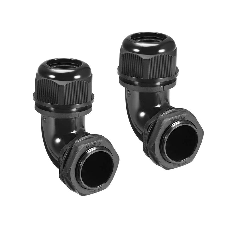 [AUSTRALIA] - uxcell M32 Cable Gland, 90 Degree Waterproof IP68 Nylon Joint Adjustable Locknut for 15mm-22mm Dia Cable Wire, 2 Pcs 