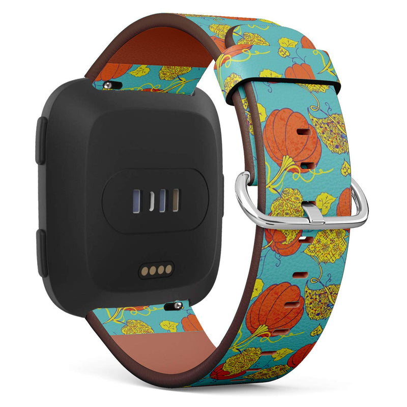 Compatible with Fitbit Versa/Versa 2 / Versa LITE - Leather Watch Wrist Band Strap Bracelet with Quick-Release Pins (Halloween Cute Pumpkins)