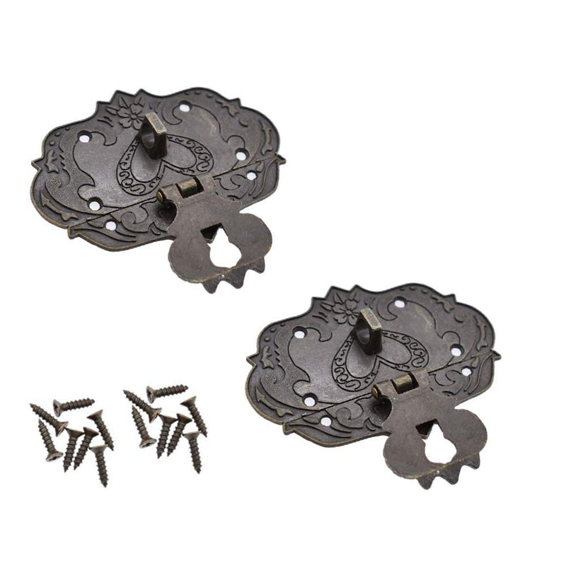HONJIE Antique Style Embossing Decorative Brass Hasp Clasp Latch Lock for Wood Case Chest Box 3" x 2.24"-2Sets