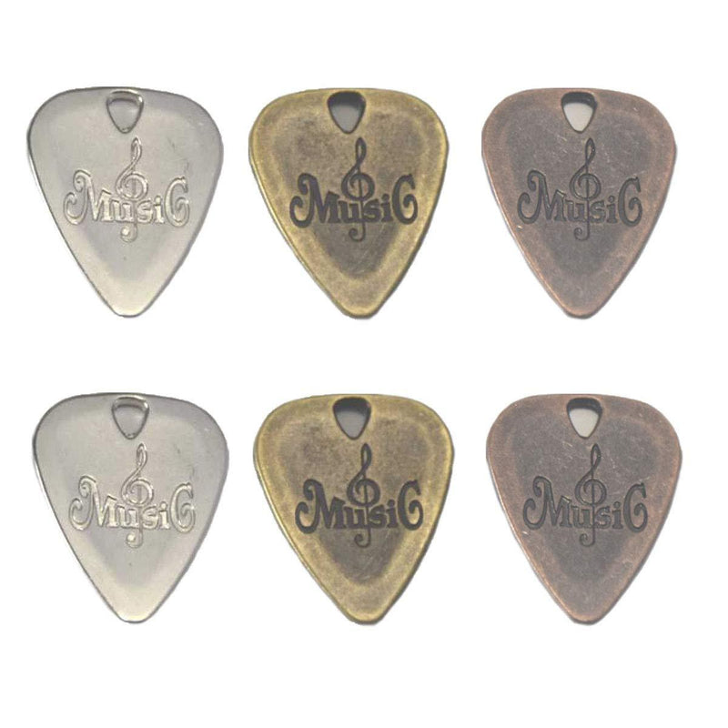 OBTANIM 6 Pcs Guitar Picks, Stainless Steel Zinc Alloy Electric Guitar Pick Plectrums for Bass, Electric & Acoustic Guitars, Medium Size/Heavy (Silver, Red Copper, Bronze)