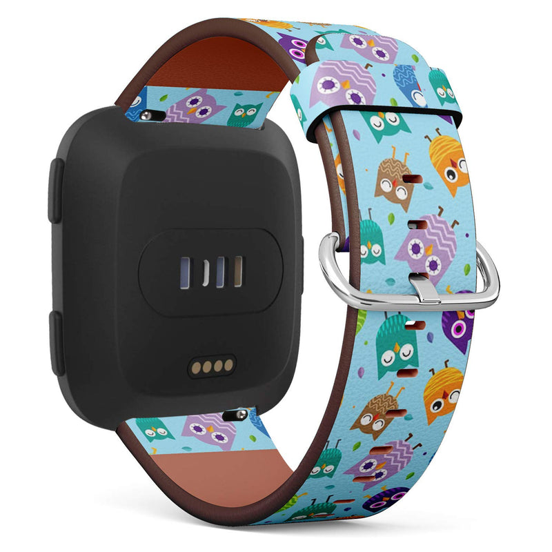 Compatible with Fitbit Versa/Versa 2 / Versa LITE - Leather Watch Wrist Band Strap Bracelet with Quick-Release Pins (Cute Owl)