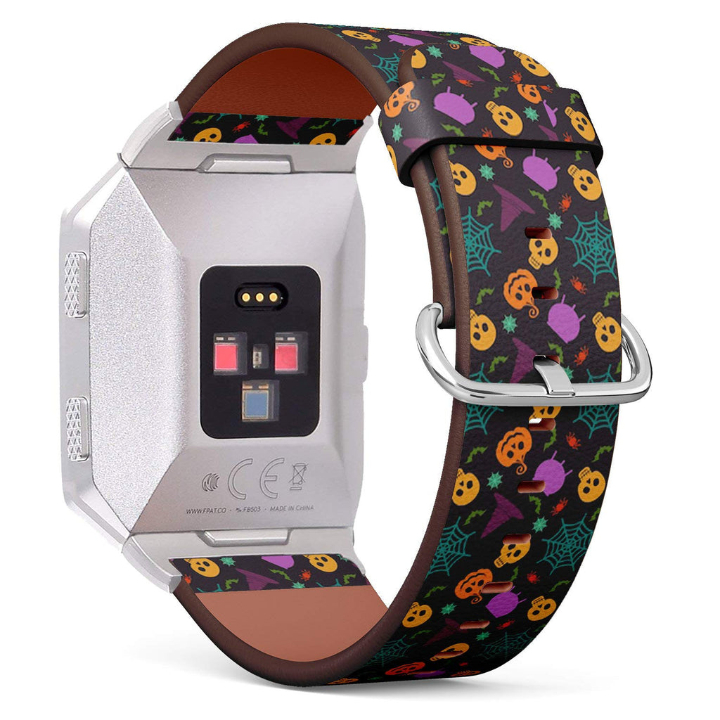 Compatible with Fitbit Ionic - Leather Watch Wrist Band Strap Bracelet with Stainless Steel Clasp and Adapters (Halloween Festive Decoration)