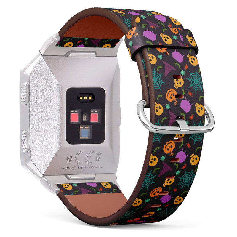 Compatible with Fitbit Ionic - Leather Watch Wrist Band Strap Bracelet with Stainless Steel Clasp and Adapters (Halloween Festive Decoration)