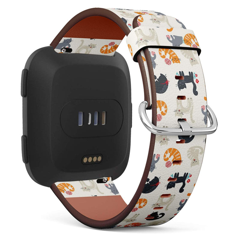 Compatible with Fitbit Versa/Versa 2 / Versa LITE - Leather Watch Wrist Band Strap Bracelet with Quick-Release Pins (Cute Cats)