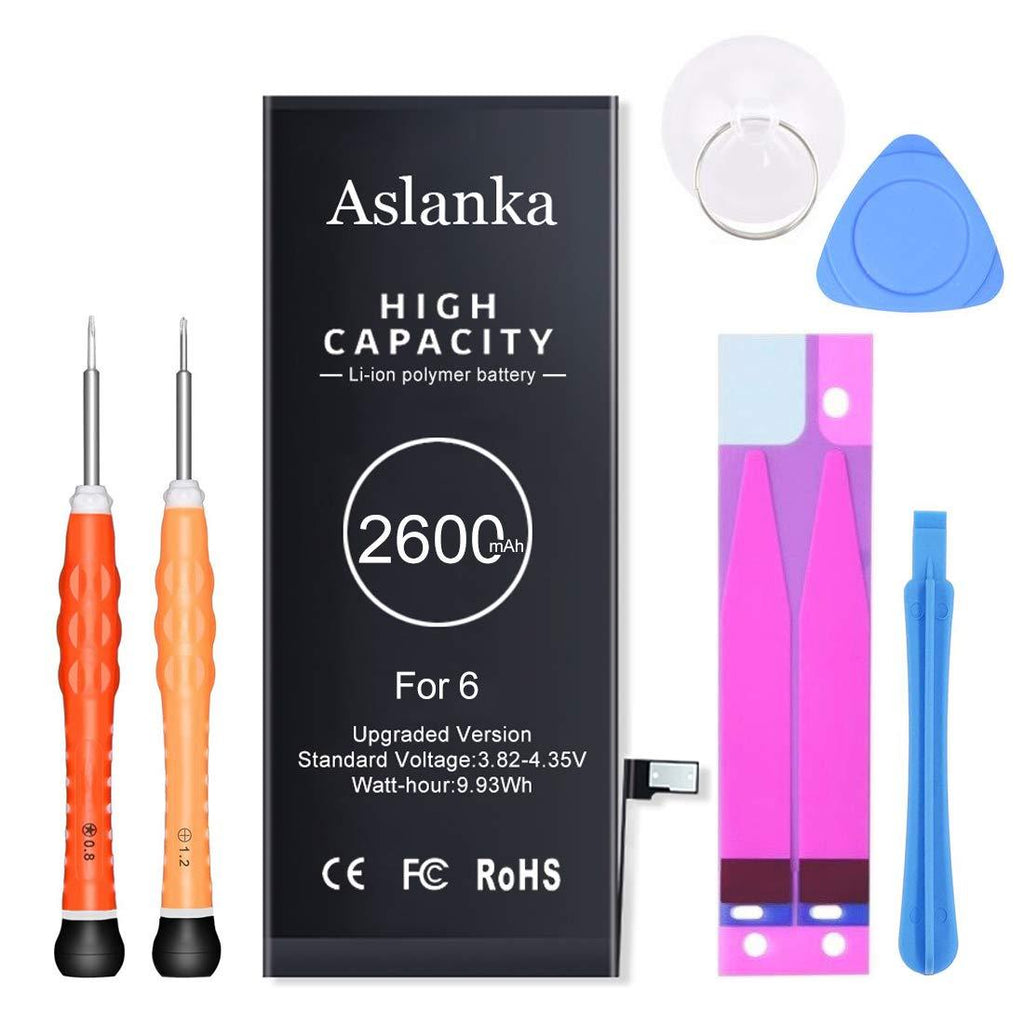 Aslanka Battery for iPhone 6, New Upgraded 2600mAh Super High Capacity Battery Replacement Kit, with Complete Repair Tools and Instructions- 1 Year Warranty