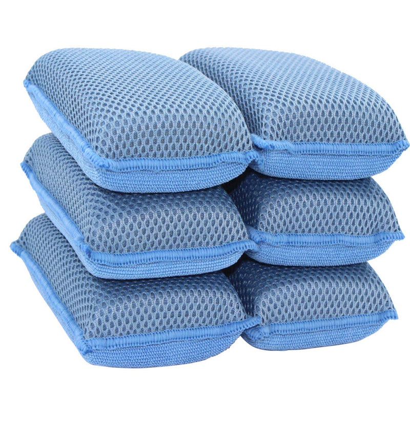 Miracle Microfiber Kitchen Sponge by Scrub-It (6 Pack) - Non-Scratch Heavy Duty Dishwashing Cleaning sponges- Machine Washable - (Blue) Blue