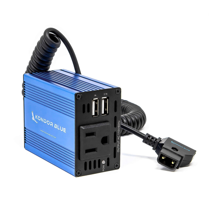 KONDOR BLUE Spark 150 D TAP to AC Power Supply Inverter 150W Mobile Wall Plug Outlet. Compatible with Godox Aperture Quasar T8 Crossfade LED Lights Laptop MacBook + More (P-TAP V Mount Battery) 110V