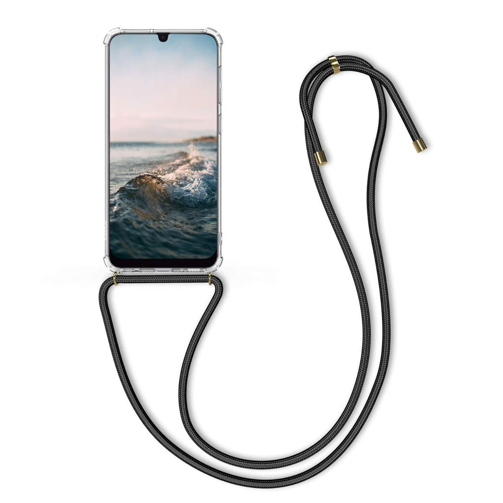 kwmobile Crossbody Case Compatible with Samsung Galaxy A50 - Case Clear TPU Phone Cover w/Lanyard Cord Strap - Transparent/Black transparent / black