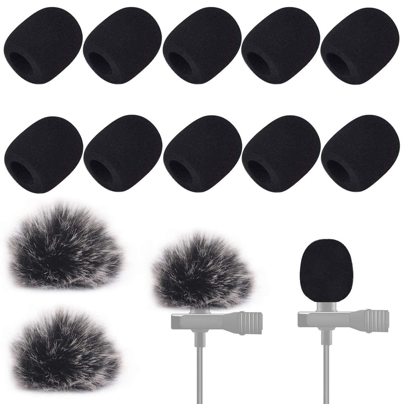 [AUSTRALIA] - Professional Mini Lapel Headset Microphone Windscreen Foam Cover, Furries Lapel Microphone Covers Black, 12 Piece 