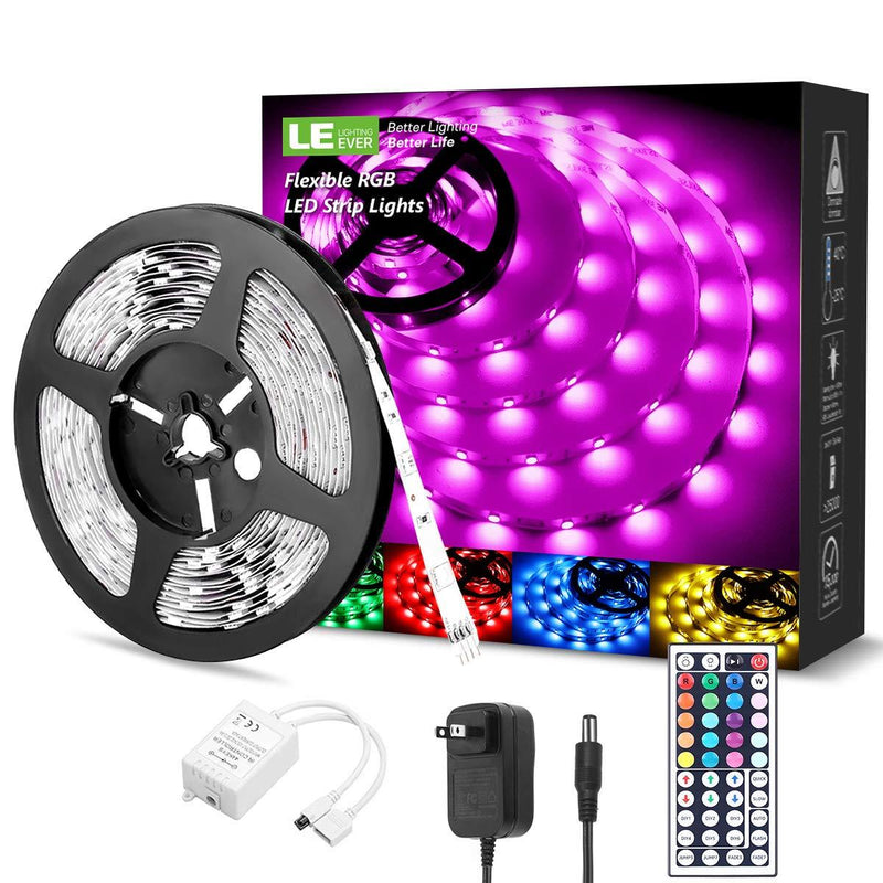 LED Strip Lights 16.4ft, RGB LED Light Strips, 5050 SMD LED Color Changing Tape Light with 44 Key Remote and 12V Power Supply, LED Lights for Bedroom, Home Decoration, TV Backlight, Kitchen, Bar