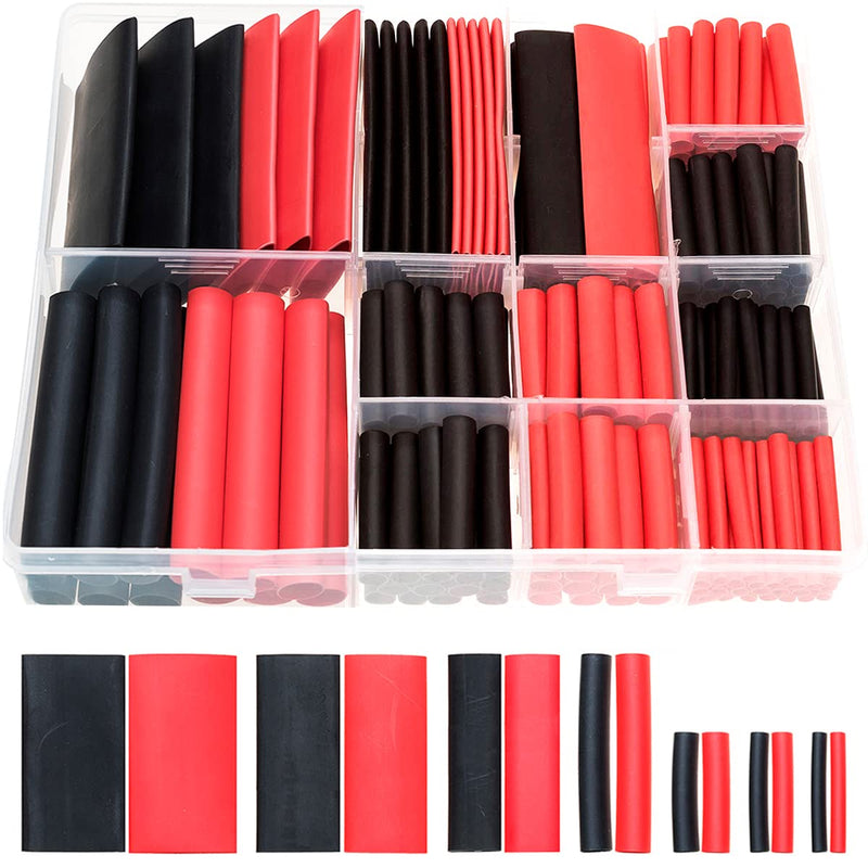 RockDIG 200 PCS Heat Shrink Tubing Kit 3:1 Dual Wall Adhesive Lined 7 Sizes Diameter 1 3/4 1/2 3/8 1/4 3/16 1/8 Inch Black Red Kit 200Pcs Black&Red