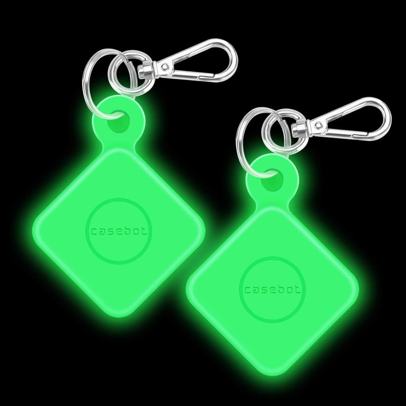 [2 Pack] Fintie Silicone Case with Carabiner Keychain for Tile Pro (2020 & 2018), Anti-Scratch Lightweight Soft Protective Sleeve Skin Cover, Green-Glow in The Dark Green-Glow in The Dark x 2