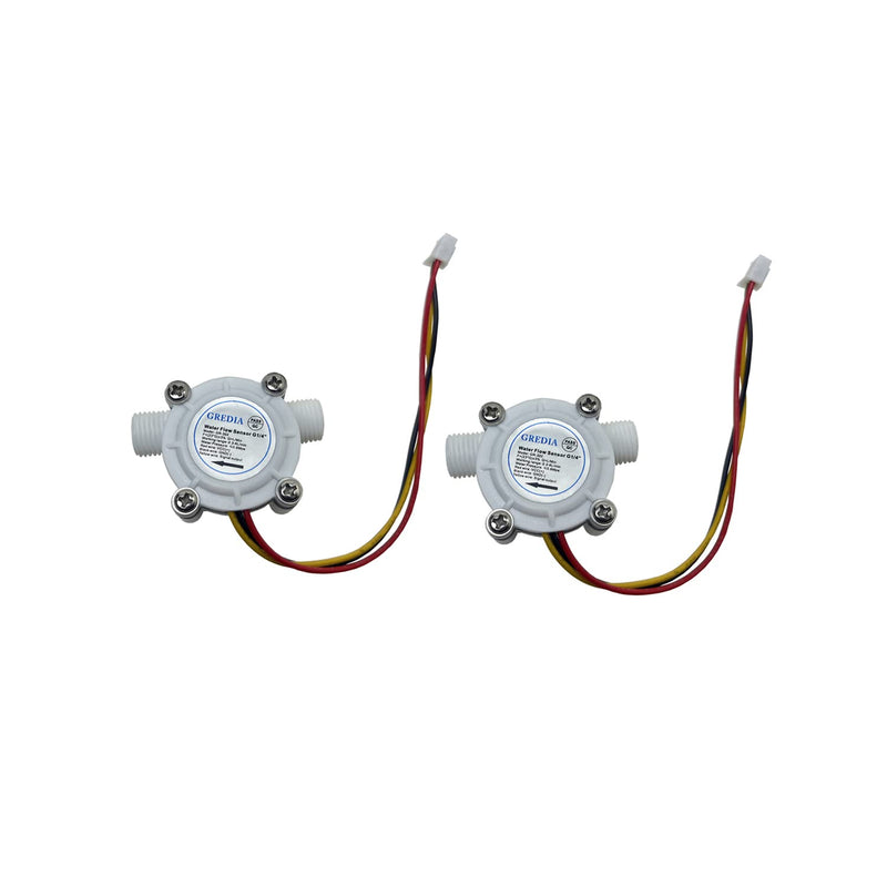 GREDIA 1/4" Water Flow Sensor Food-Grade Switch Hall Effect Flowmeter Fluid Meter Counter 0.3-6L/min (Pack of 2） G1/4" male thread 2pcs