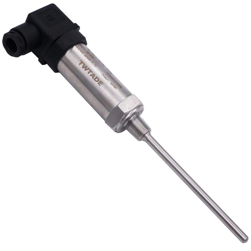 TWTADE Industrial Temperature Sensor Temperature Transmitter -50°C~+150°C, 2-Wire 4-20mA Signal Output 1/4" NPT, Male Thread, Probe Rod Length: 100MM 1/4"NPT-100MM