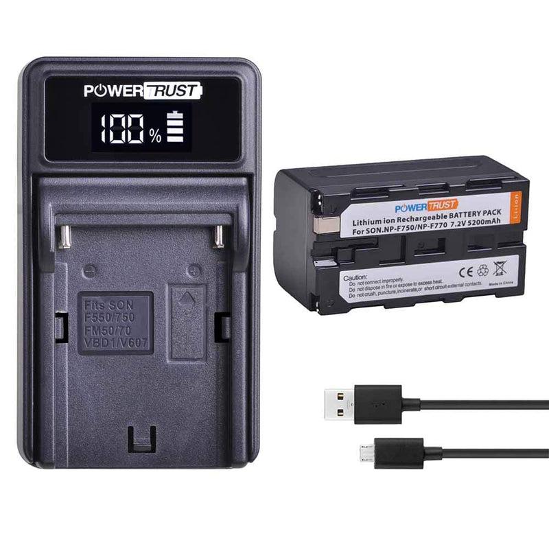 PowerTrust 1-Pack NP-F750 NP-F770 Battery + LED USB Charger for Sony NP-F550 NP-F960 NP-F970 F550 F960 F970 CCD-TR917 CCD-TR940 CCD-TRV101 CCD-TRV215 CCD-TRV25 CCD-TRV36