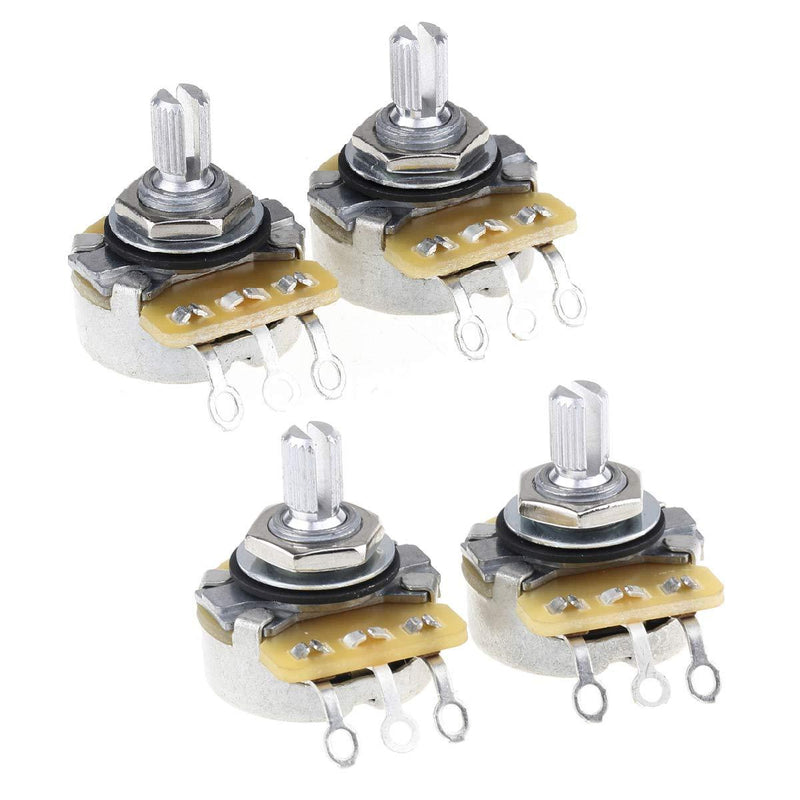 CTS 450 Series A/B500K Split Shaft Fine 24-Splines Audio/Linear Taper Potentiometer for Electric Guitar Bass, 10% Tolerance (2 Audio, 2 Linear) 500K Set