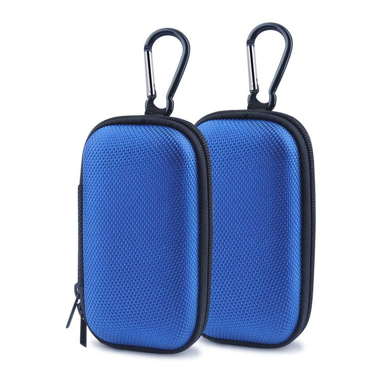 Hootek Durable MP3 Player Case, 2Pack Portable Clamshell Headphones Cover, Holder with Metal Carabiner Clip for MP3 Players, USB Cable, Earphones, Memory Cards, U Disk, Lens Filter, Keys, Coins, Blue