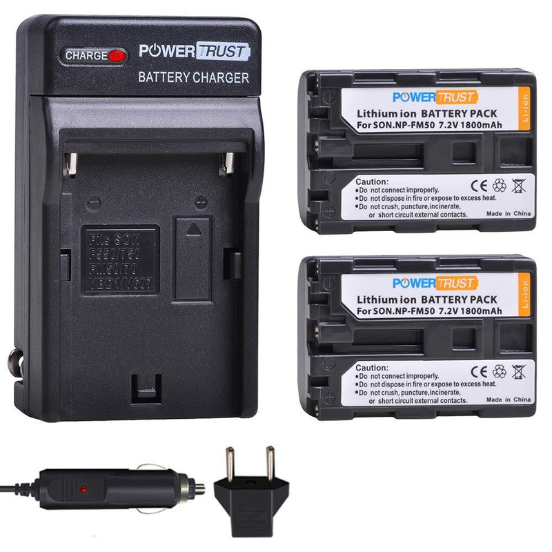 PowerTrust 2-Pack NP-FM50 NP FM50 Battery and Fast Charger for Sony NP-FM30 NP-FM51 NP-QM50 NP-QM51 NP-FM55H TRV280 TRV350 TRV250 TRV19 TRV22 TRV27 TRV33 TRV460 TRV140 TRV17 TRV340 TRV38 TRV480 TRV260