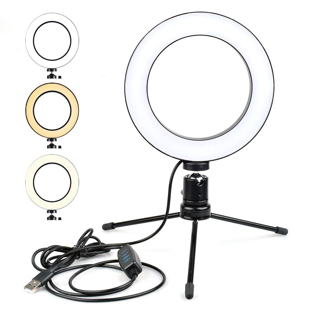 Desktop Fill Light Dimmable LED Ring Light + Mini Tripod, 3500-5500K / 2-Meter USB Power Cable for Make-up YouTube Live Video Streaming Selfie Photo Lighting (L) L