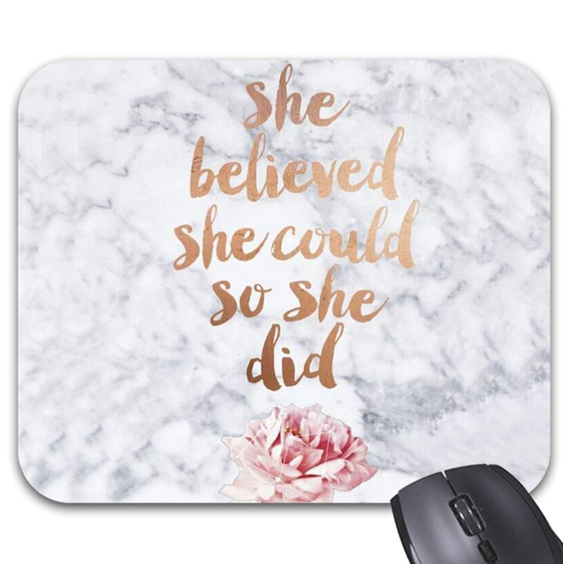 Quotes Marble Mouse Pads White Rose Gold Mouse Mat Stylish Office Accessories 9 x 7.5in