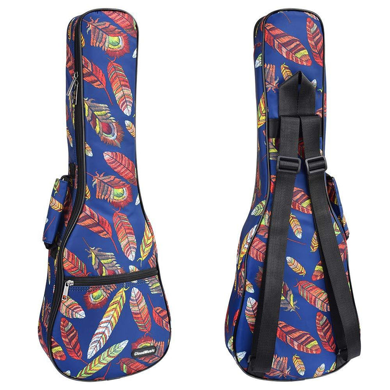 CLOUDMUSIC Ukulele Case For Soprano With Backpack Strap Colorful Feather In Dark Blue