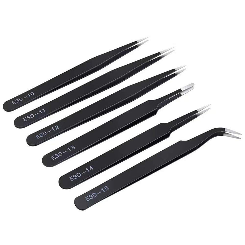 6PCS Precision Tweezers Set, Upgraded Anti-Static Stainless Steel Curved of Tweezers, for Electronics, Laboratory Work, Jewelry-Making, Craft, Soldering, etc, by kaverme.