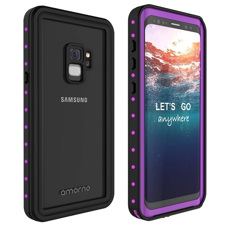 AMORNO Galaxy S9 Waterproof Case, Waterproof Shockproof Dustproof Dirtproof Full Body Case Built in Screen Protector with Touch ID for Samsung Galaxy S9 (Purple) Purple