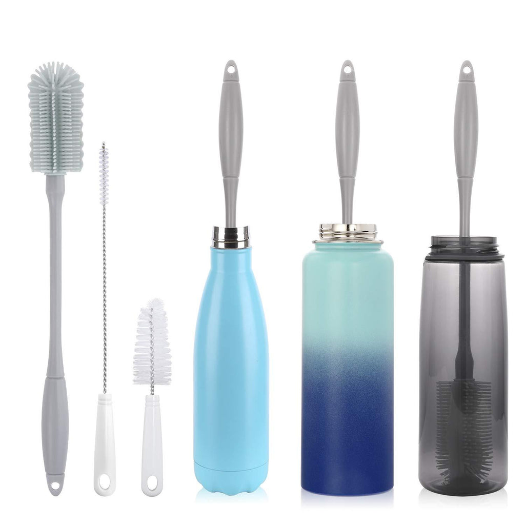 14” Silicone Bottle Brush - Cleaning Set for Sports Water Bottle, Baby Bottles, Tumbler, Drinking Glasses, Vase, Bottle Cleaner Compatible with Thermos Hydro Flask Contigo S'well Simple Modern, etc.