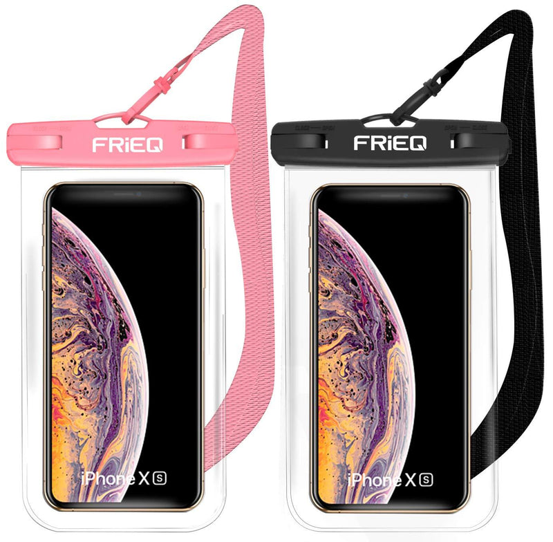 Waterproof Case 2 Pack for iPhone 12/12 Pro Max/11/11 Pro/SE/Xs Max/XR/8P/7 Galaxy up to 7" (Black and Pink)