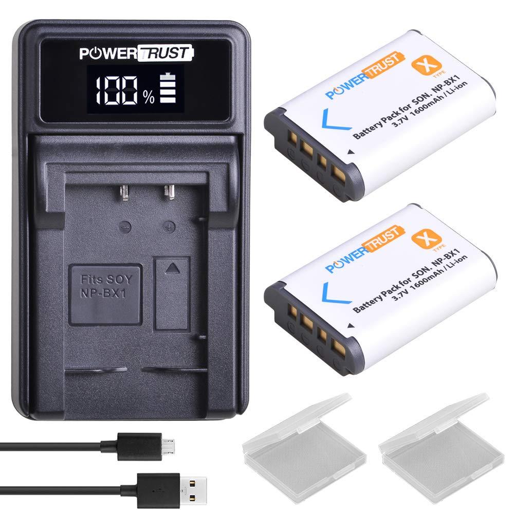 PowerTrust NP-BX1 Battery (2-Pack) and LED Charger for Sony NPBX1/M8, Cyber-Shot DSC-HX80, RX1, RX1R, RX100, RX1RII, HDR-CX240, HDR-PJ275, HDR-AS30V Camera Batteries