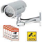 Dummy Camera CCTV Surveillance System with Realistic Simulated LEDs, findTop Dummy Security Camera with 6 Pcs Warning Security Alert Sticker Decals