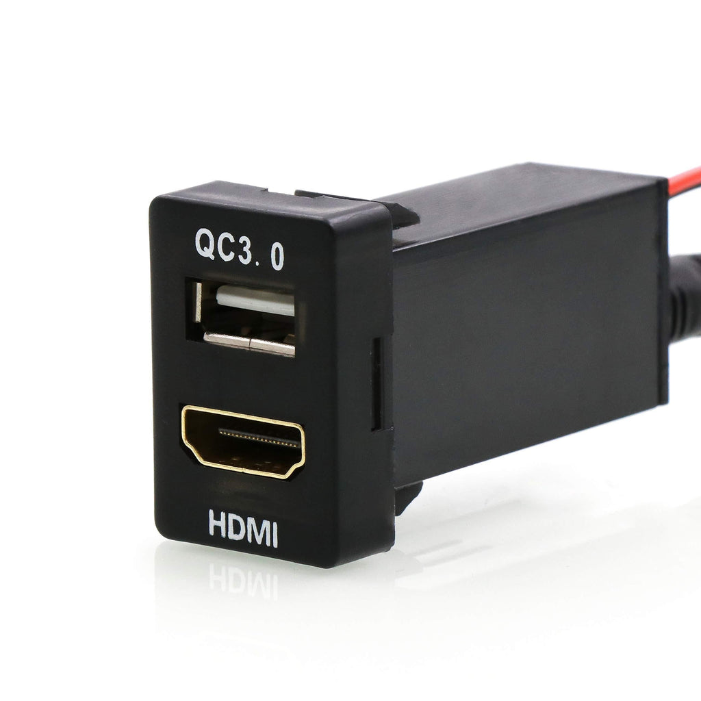 HDMI Socket Mount Cable + QC3.0 Quick Charge Car Charger USB Adapter Use for Toyota