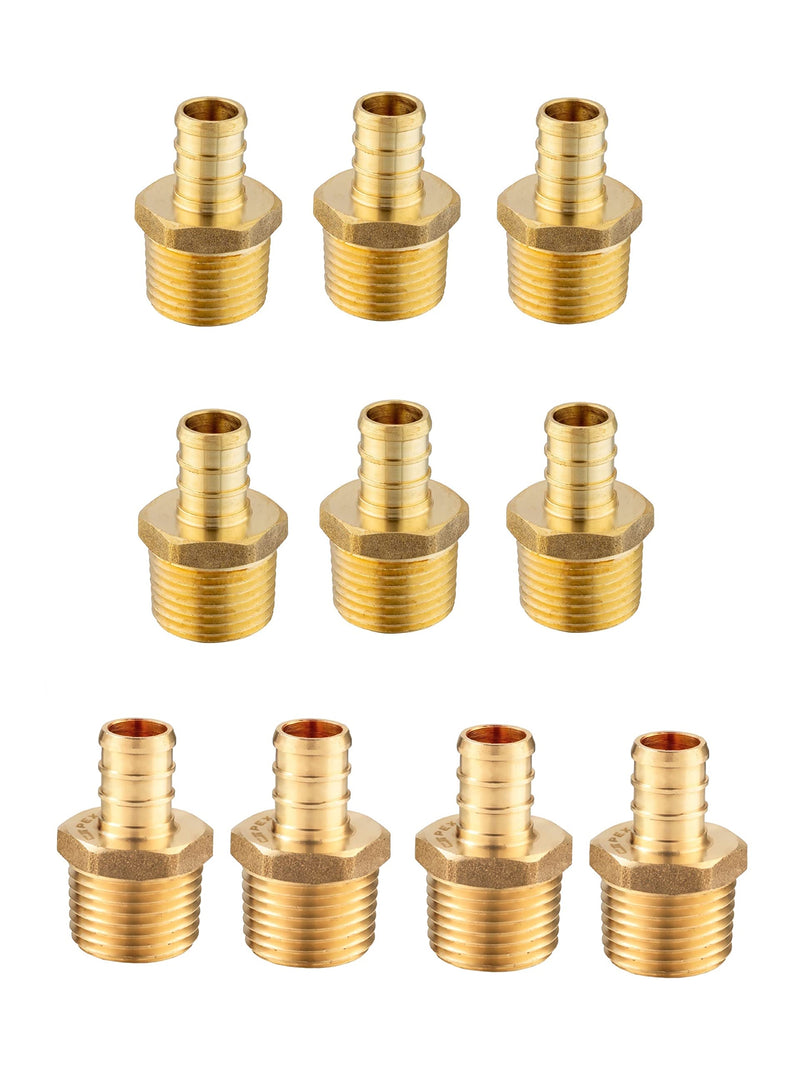 (Pack of 10) EFIELD Pex 1/2 Inch x 1/2 Inch NPT Male Adapter Brass Crimp Fitting, Lead Free (1/2" x 1/2")