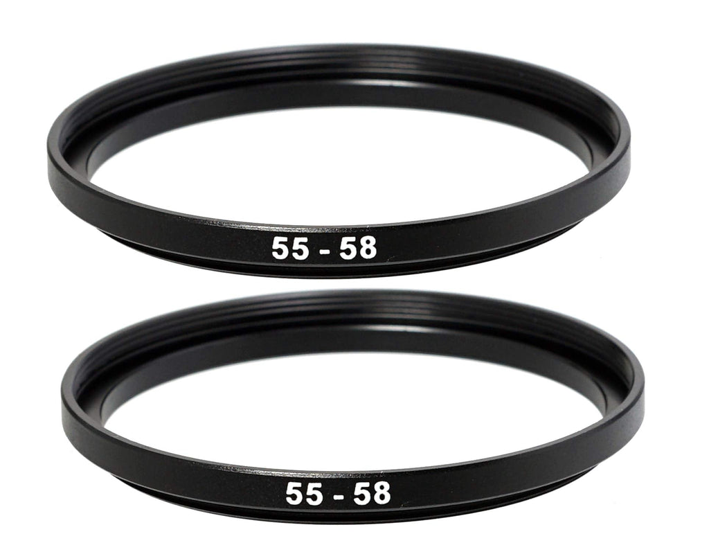 (2 Packs) 55-58MM Step-Up Ring Adapter, 55mm to 58mm Step Up Filter Ring, 55mm Male 58mm Female Stepping Up Ring for DSLR Camera Lens and ND UV CPL Infrared Filters