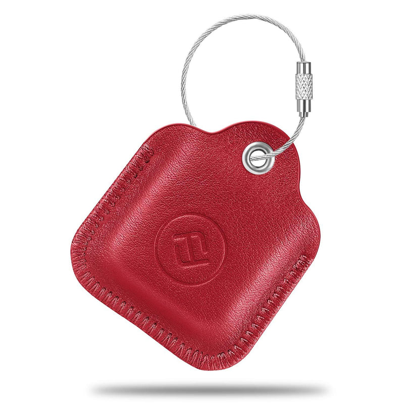 Fintie Genuine Leather Case for Tile Mate/Tile Pro/Tile Sport/Tile Style/Cube Pro Key Finder Phone Finder, Anti-Scratch Protective Skin Cover with Keychain, Red