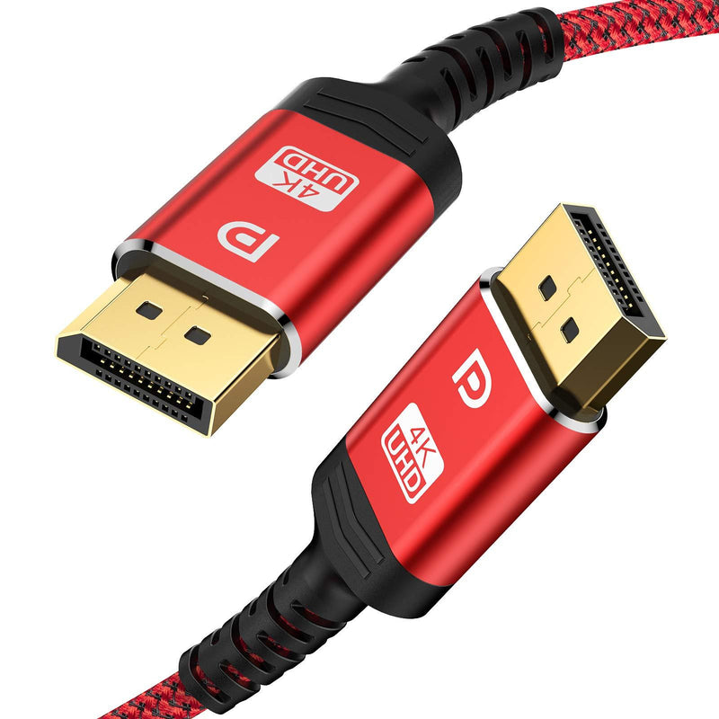 DisplayPort Cable3.3ft,Capshi 4K DP Cable Nylon Braided -(4K@60Hz, 2K@144Hz) Gold-Plated DP to DP Cable Ultra High Speed 1.2 Display Port Cable for Laptop PC TV etc- Gaming Monitor Cable (Red) 3.3Feet Red