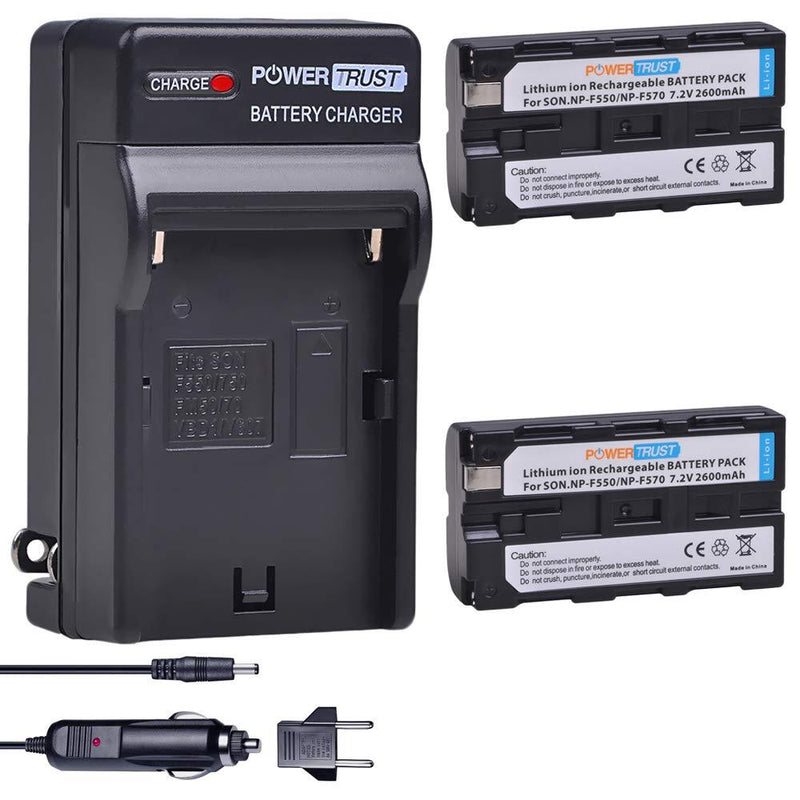 PowerTrust 2-Pack NP-F550 / NP-F570 Battery and Fast Charger for Sony NP-F330 NP-F530 NP-F570 NP-F730 NP-F750 Hi-8 GV-D200 D800 TRV81 CCD-SC55 CCD-TRV81 MVC-FD81 Batteries