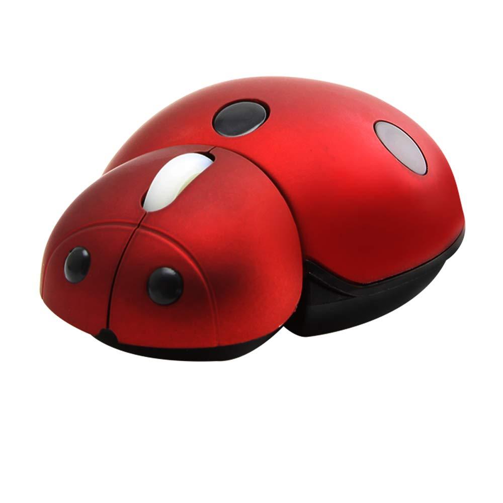 elec Space 2.4G Wireless Mouse Small Cute Animal Ladybug Shape 3000DPI Portable Mobile Optical Mouse with USB Receiver 3 Buttons Cordless Mouse for PC Mac Laptop Computer Notebook (Red) red