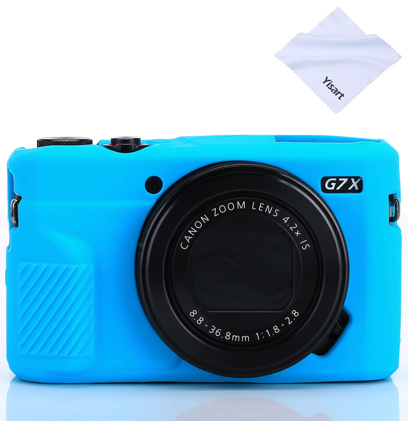 G7X Mark II Case G7X Mark III Case G7X Camera Silicone Case Ultra-Thin Lightweight Rubber Soft Silicone Case Bag Cover for Canon PowerShot G7X G7X Mark II G7X Mark III+ Microfiber Cloth (Blue) Blue