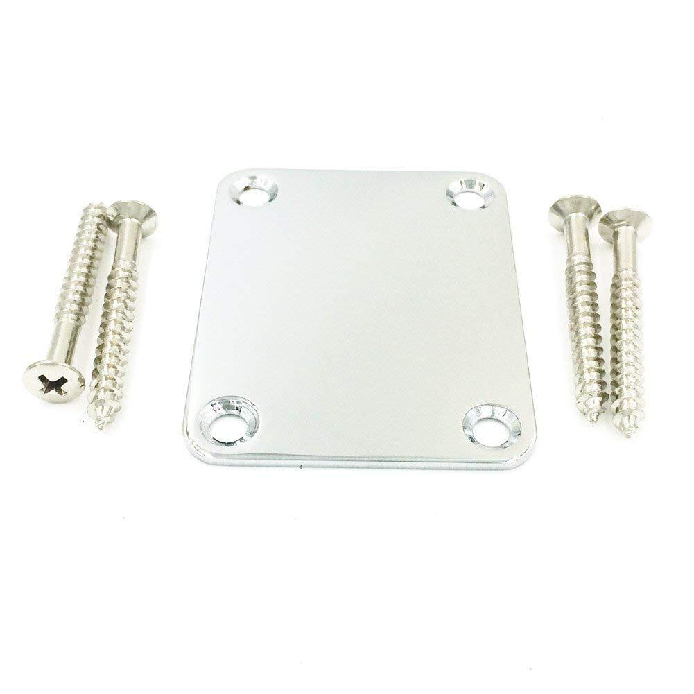 Chrome 4 Bolt Neck Plate Plain Fader with Screws for FD Strat Tele Basses Replacement
