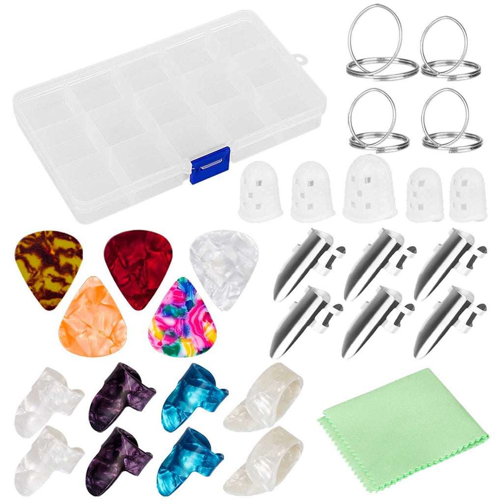 LEMESO Guitar Figers Protectors Accessories KitIncluding 18 Pieces Thumb and Finger Picks (3 Types), 5 Pieces Clear Finger Protectors and 5 Pieces Standard Guitar Picks