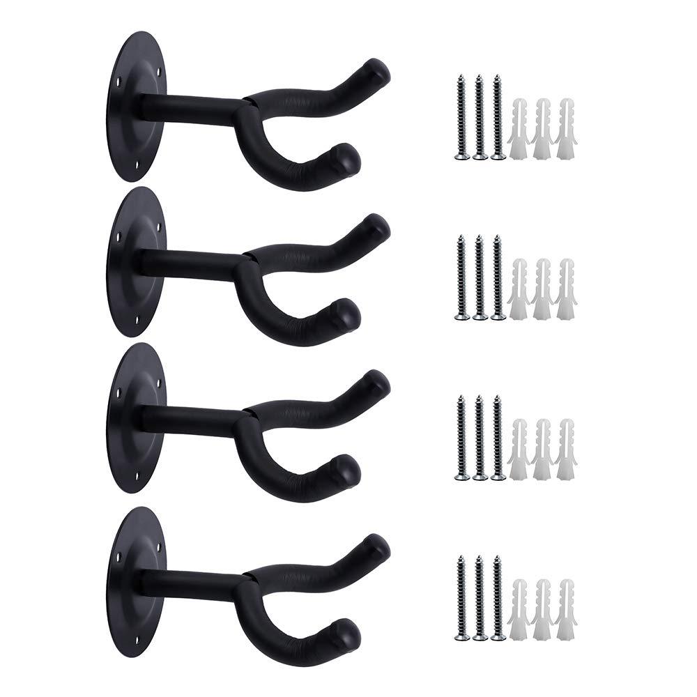 HONESTY Guitar Hanger, 4-Pack,for Wall Hangers, Premium Guitar Hooks Perfectly Displayed in Music Retail Stores/Bedrooms/Bars, Black short 4pack