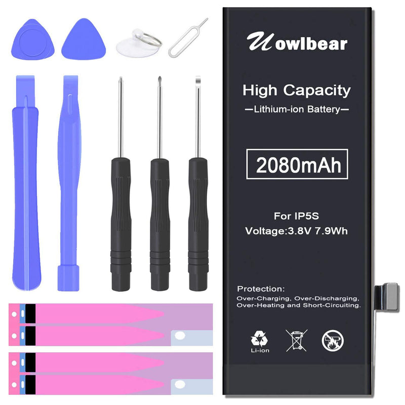 uowlbear 2080mAh Battery for iPhone 5s A1453 A1457 A1518 A1528 A1530 A1533 and iPhone 5c A1456 A1507 A1516 A1529 A1532 with Complete Replacement Kits 0 Cycle -High Capacity
