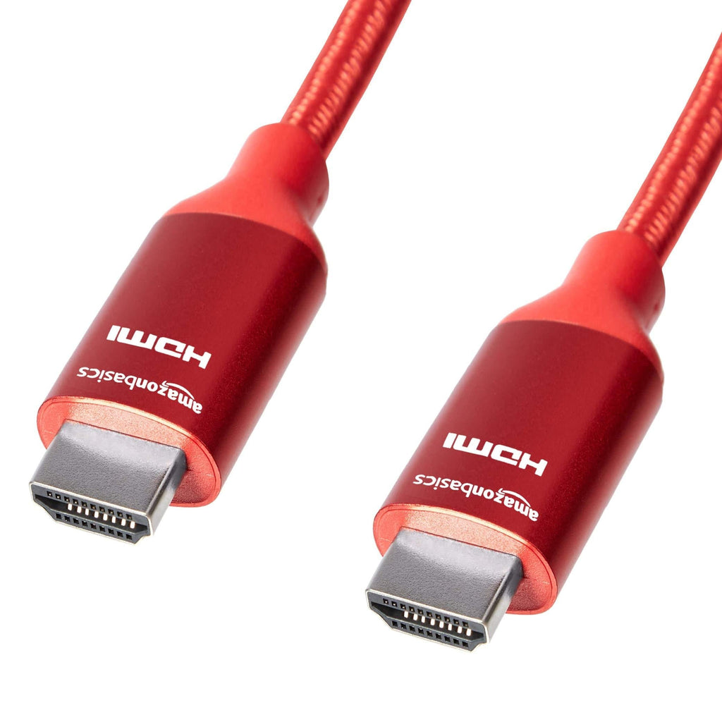 Amazon Basics 10.2 Gbps High-Speed 4K HDMI Cable with Braided Cord, 15-Foot, Red