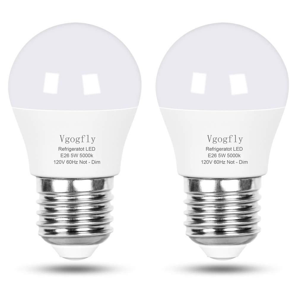 LED Refrigerator Light Bulb 40W Equivalent 120V A15 Fridge Waterproof Bulbs 5 W Daylight White 5000K E26 Medium Base Freezer Ceiling Home Lighting Lamp Non-dimmable(2 Pack)