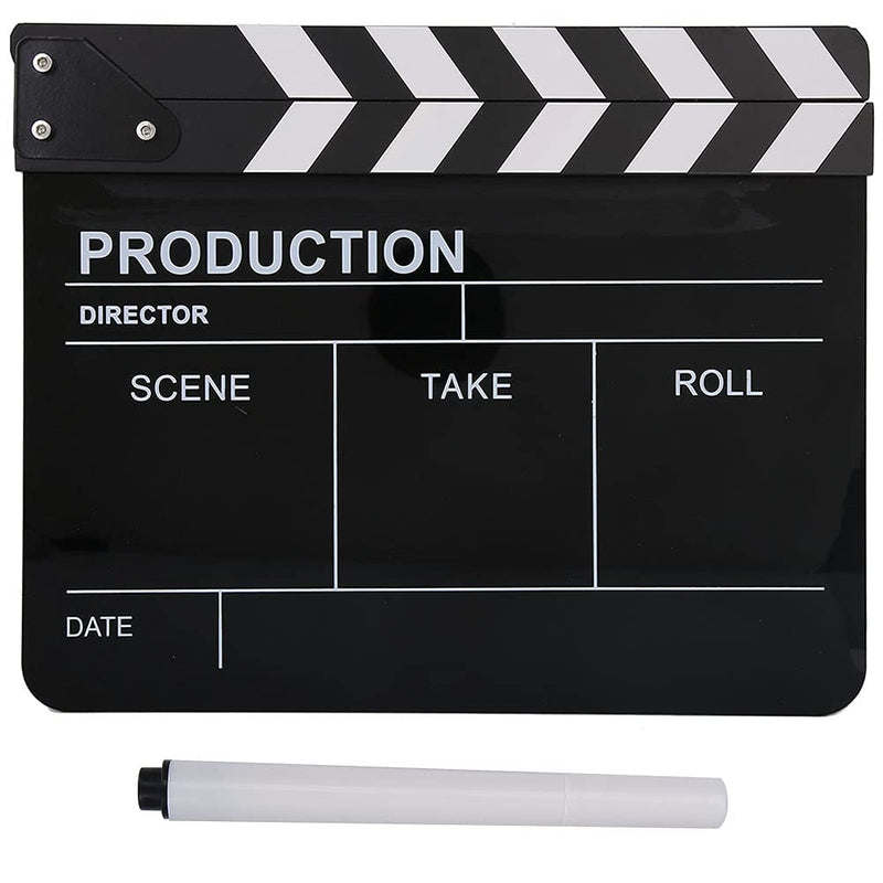 Acouto Director Clip Board Acrylic Director Scene Clapperboard TV Movie Action Board Film Cut Prop with Pen Directors Clapperboard 11.8 x 9.8 x 0.7inch (Black) Black