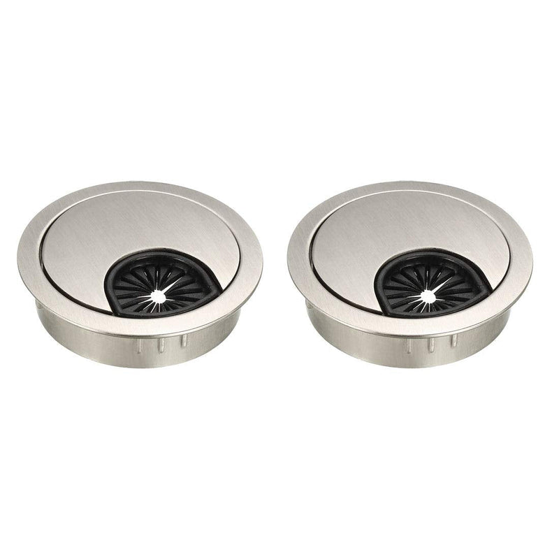 [AUSTRALIA] - uxcell Cable Hole Cover, 2" Zinc Alloy Desk Grommet for Wire Organizer, 2 Pcs (Wire Drawing, Silver) 2 Inch Brushed Silver 